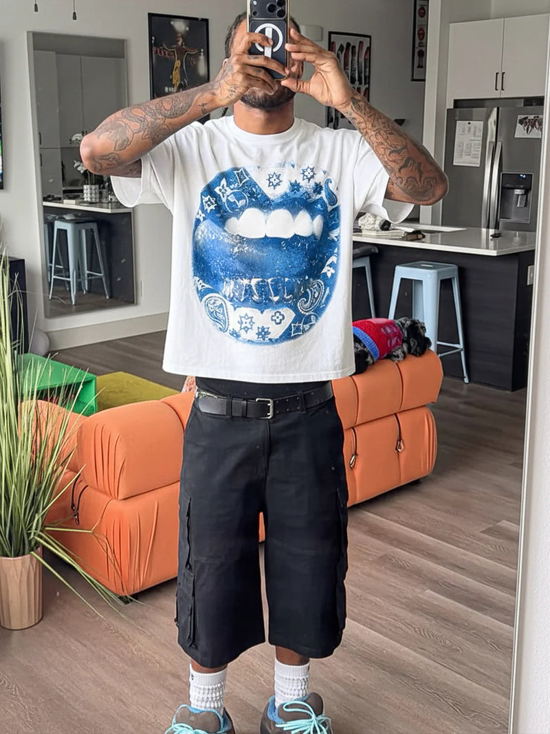NOISSEY Blue Paisley Grillz Boxy Heavyweight Cooling Tee