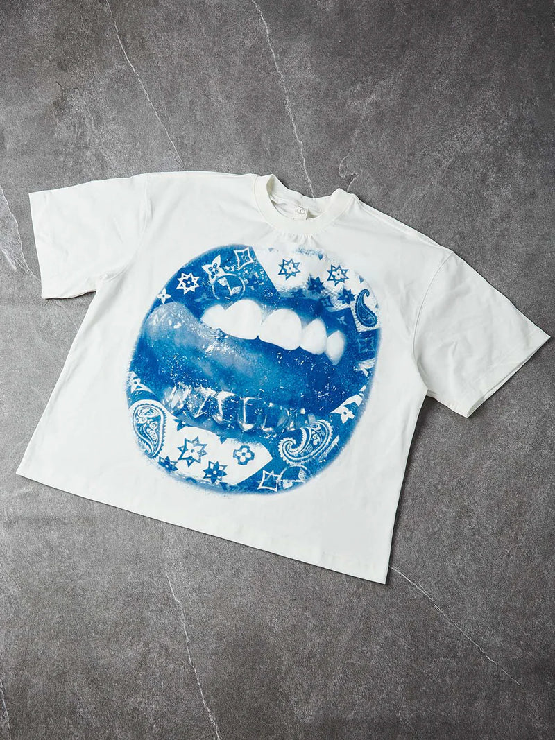 NOISSEY Blue Paisley Grillz Boxy Heavyweight Cooling Tee