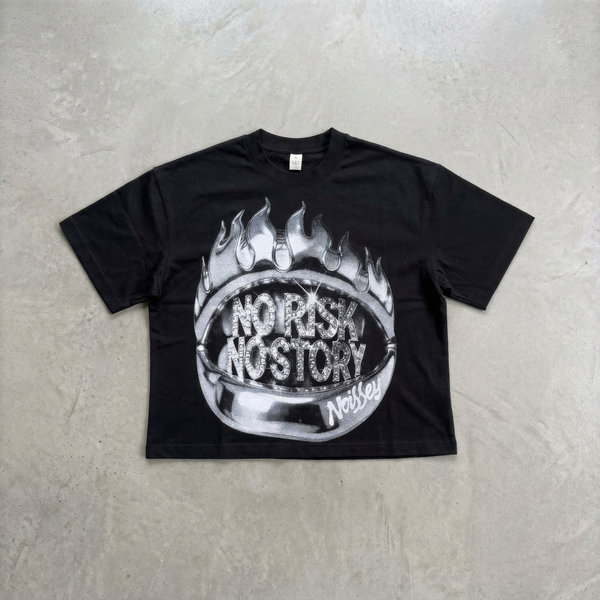 NOISSEY "Metal Flame" No Risk No Story Graphic Oversized Tee - Onyx Black